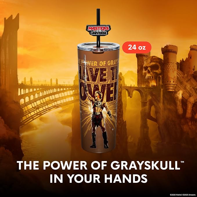 Dragon Glassware x Masters of the Universe (MOTU) Vacuum Insulated Stainless Steel Tumbler - 24 oz with Straw Charm - Official 2026 Movie Merch - I Have The Power