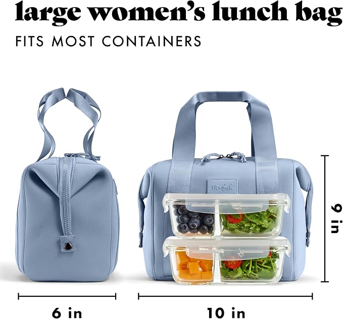 Fit & Fresh Remi Lunch Bag for Women Work – Neoprene Lunch Tote with Containers & Ice Pack, Reusable Meal Prep Lunch Box, Large Capacity, Machine Washable, Slate