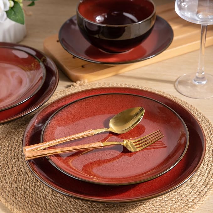 LERATIO Ceramic Dinnerware Sets for 4,Stoneware Coupe Plates and Bowls Sets,Highly Chip and Crack Resistant | Dishwasher & Microwave & Oven Safe Dishes set,Reactive Glaze Dinnerware- Service for 4
