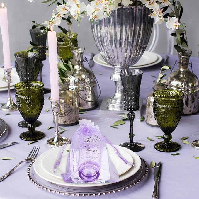 Sliner 50 Set Wedding Favors for Guests Bulk 2oz Acrylic Take a Shot We Tied the Knot Shot Glasses with Thank You Cards Organza Bags for Guest Souvenir Wedding Bridal Shower Gifts (Purple,Black)
