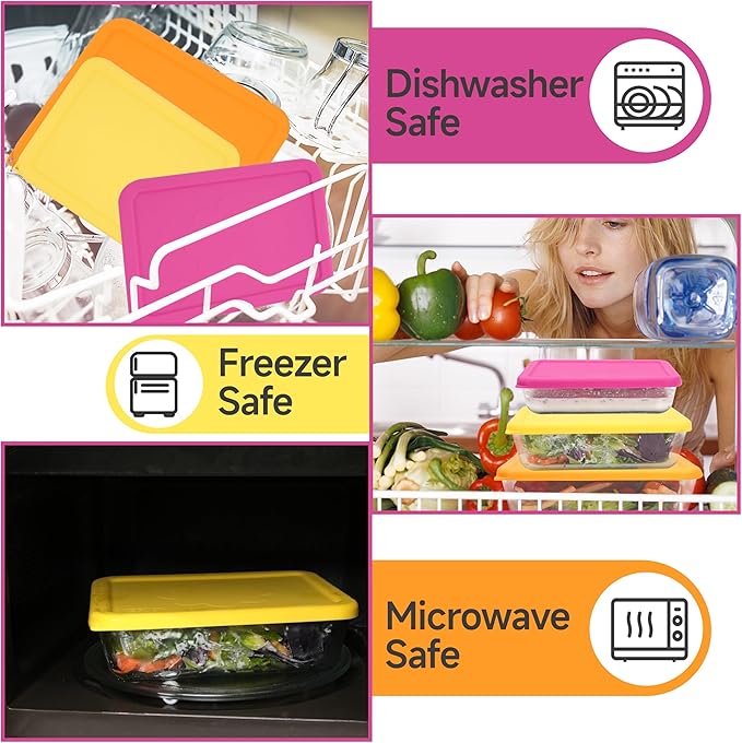 11 Cup Rectangle Silicone Storage Cover Lids Replacement for Pyrex 7212-PC Glass Bowls, (Container not Included) 2 Pack, Microwave, Dishwasher and Freezer Safe