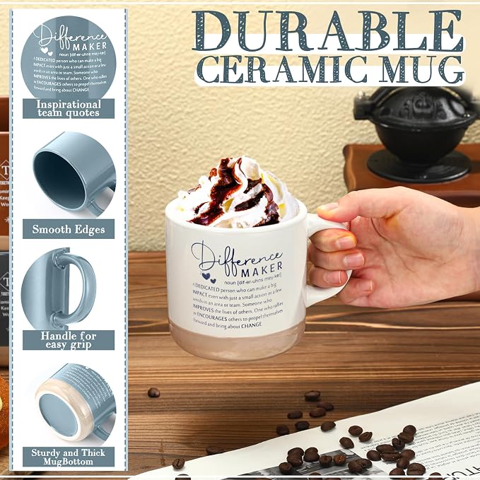 Didaey 10 Pcs Difference Maker Appreciation Gifts Bulk Inspirational Ceramic Coffee Mugs 13 oz Thank You Mug Housekeeping Appreciation Gifts for Teacher Boss Leader Office Coworker Staff, 10 Colors