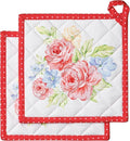 Maison d' Hermine Pot Holders 100% Cotton Heat Resistant Potholders 8" x 8" Hot Pads with Loop BBQ Cooking Baking Gifts for Mothers Day Handling Hot Pans Spring/Summer (Pack of 2, Vintage Floral)