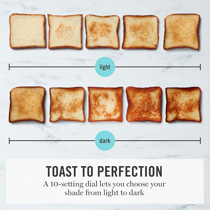 Martha Stewart 2 Slice Toaster, 10 Shade Settings with Defrost, Cancel, Bagel & Gluten-Free, Extra-Wide Self-Centering Slots for Waffles & Artisan Bread, Removable Crumb Tray, Cord Wrap, Indigo Blue