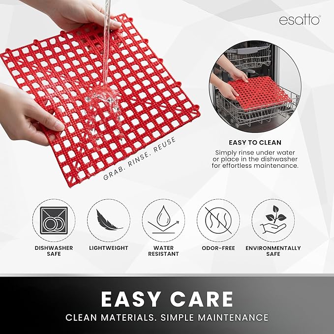 Esatto Interlocking Shelf Mats – for Spills, Clean Bars, Stain Protection, and an Anti-Slip Surface (6, Red)