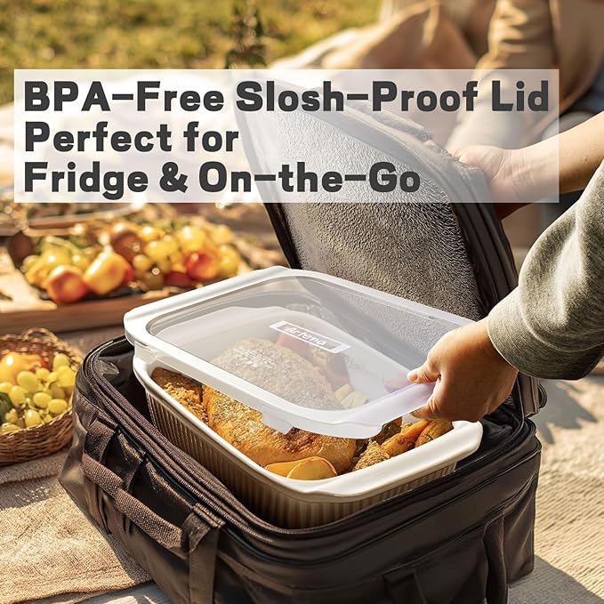Artena Casserole Dishes For Oven, Ceramic Baking Dish, Large Lasagna Pan With Handles, Baking Pan Casserole Dish, Rectangular Bakeware Deep, Set Of 3 (5.1Qt/2.3Qt/1.1Qt) (White, With Lids)