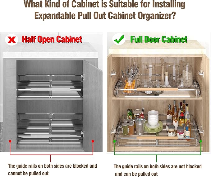 Pull Out Cabinet Organizer, 12.2~17.9"W x 22.5"D Expandable Pull Out Shelves for Kitchen Cabinets, Heavy Duty Metal Slide Out Pantry Shelves Sliding Shelf for Home Kitchen,Under Sink,Wardrobe