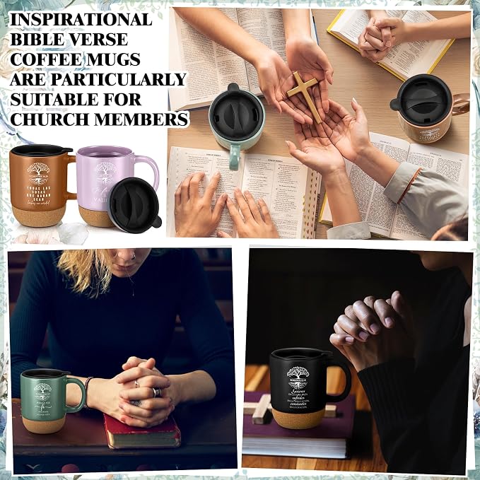 Jingmore 10 Pcs Christian Gift Bulk Religious Mugs with Bible Verse Coffee Cup 15oz for Teacher Nurse Women Men Church Member Employee Mom Dad Clergy Pastor(Spanish Tree of Life)