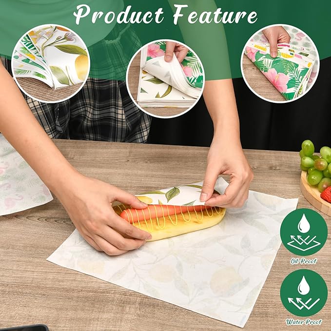 Reallnaive 960 Pcs Summer Theme Wax Paper Sheets 12 x 12 Inch Parchment Deli Tissue Paper Sandwich Wrapping Sheets Food Basket Liners for Kitchen Restaurant Baking Supplies, 6 Styles