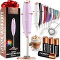Zulay Kitchen Powerful Milk Frother Wand With 4 AA Duracell Batteries - Ultra Fast Handheld Drink Mixer - Electric Whisk Foam Maker for Coffee, Lattes, Cappuccino, Matcha & Creamer - Lilac & Rose Gold