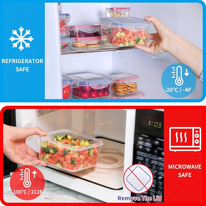 40-Piece Reusable Food Storage Containers with Lids Airtight, 100% Leakproof Plastic Meal Prep Storage Food Grade Kitchen Organizer, Stackable Freezer Containers, Microwave & Dishwasher Safe