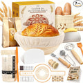 Complete Sourdough Starter Kit with Manual | Easy to Clean for Beginners | Sourdough Bread Baking Supplies with Round Bread Proofing Basket, Bread Sling, Starter Jar, Dough Whisk, Scrapers, Bag