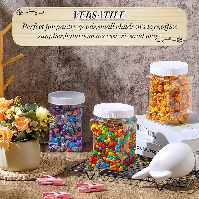 Gerrii 18 Pcs 27 Oz Plastic Storage Jars with Lids, Clear Wide Mouth Square Plastic mason Containers, Paint Storage Containers with Easy Grip Handles, Reusable Wide Mouth Canisters
