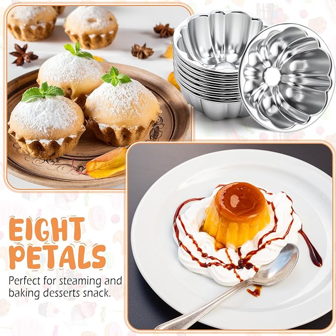 Honeydak 24 Pack Pudding Cup Pans Mini Fluted Cake Small Jelly Pans Aluminum Alloy Reusable Cake Tartlets for Baking Egg Tart Flan Cupcake Bread Muffin Brownie Pudding, Non-sticky(R-12)