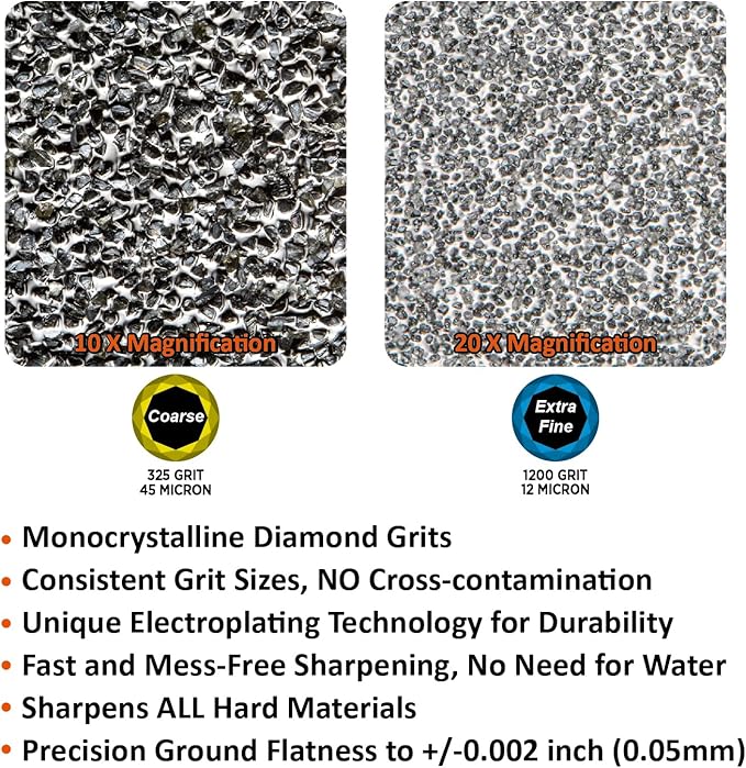 SHARPAL 162N Double-sided Diamond Sharpening Stone, 8 in. x 3 in. | Coarse 325 / Extra Fine 1200 Grit, Storage Case with NonSlip Base, Angle Guide, Knife Sharpener