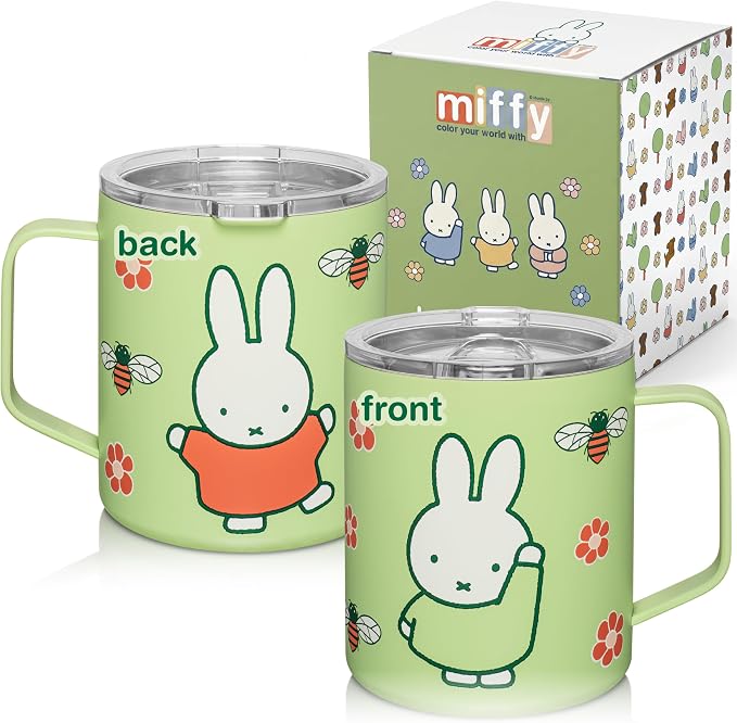 Dragon Glassware | Miffy Stainless Steel Camp Mug with Lid, 12 oz - Green | Nijntje Insulated Camping Mug For Coffee, Tea, Matcha & Hot Beverages; Miff Mug with Lid