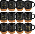 FillTouch 12 Pcs Christian Mug Gifts Bulk 15oz Religious Cup Cork Bottom Coffee Mug with Verse Inspirational Gift for Women Men Pastor Church Group Bible Study Member(Black,Classics)