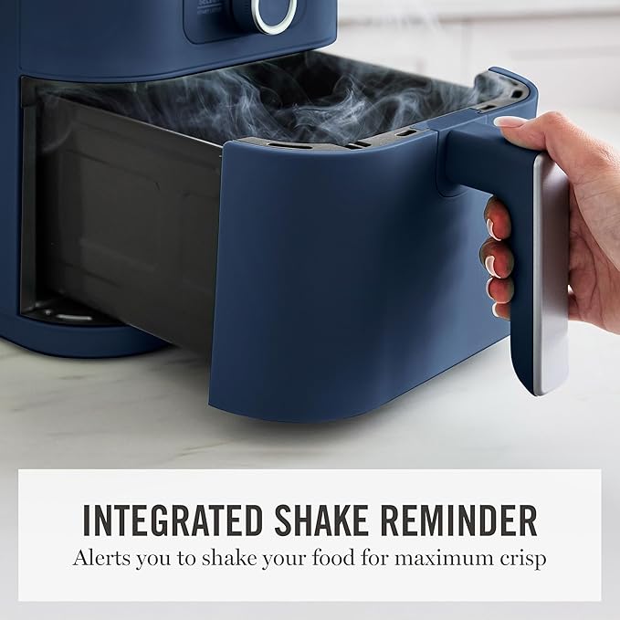 Martha Stewart 6QT Air Fryer, 6-in-1, Bake, Broil, Roast, Air Fry, Dehydrate, Reheat, Ceramic Non-Stick Basket, Crispy Results Fast, 400°F Max Temp, Shake Reminder, Auto Shut-Off, Indigo Blue