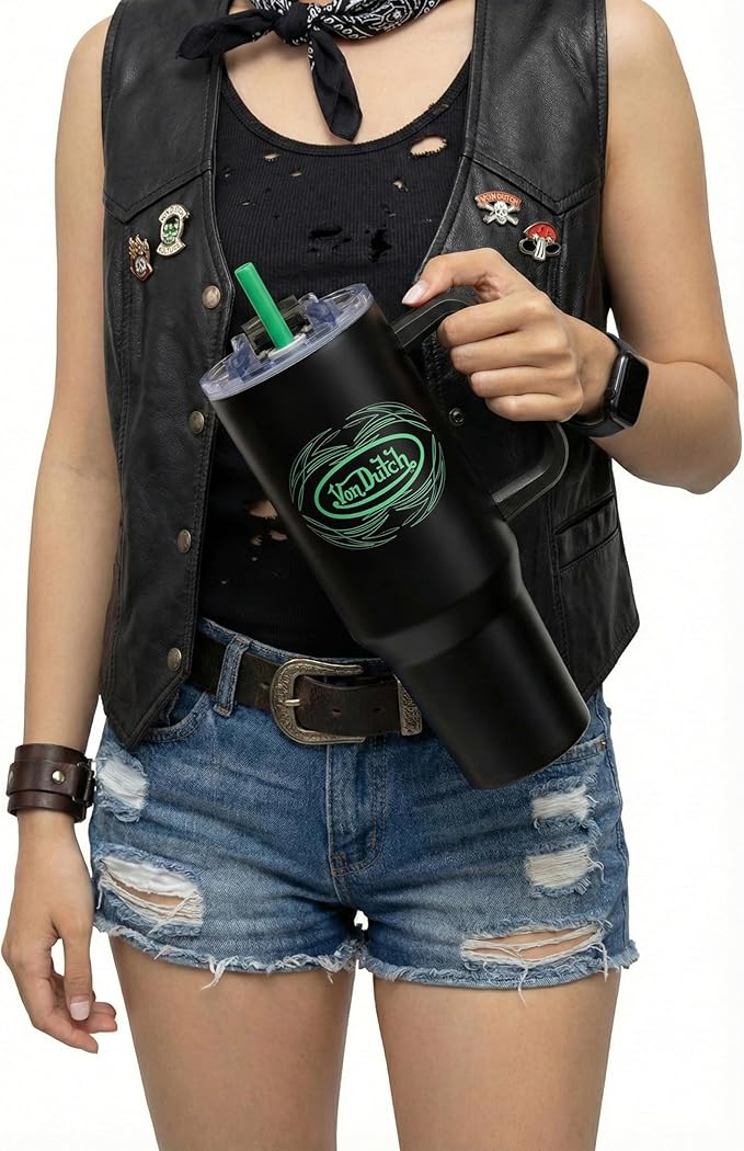 Von Dutch Venom Stripe 40oz Double Walled Insulated Food Grade Stainless Steel Tumbler, BPA Free - 24 Hours Cold / 10 Hours Hot