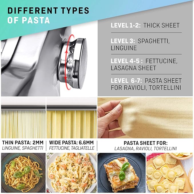 Manual Pasta Maker with Dryer - Multi-Pasta Stainless Steel Italian Flat Dough Machine with Adjustable Setting, Sharp Cutter, and Hand Crank - Fresh Homemade Noodles, Spaghetti, Lasagne | By VeoHome…