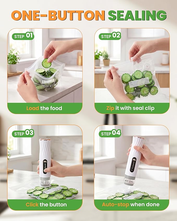 Compact Vacuum Sealer for Food: Powerful Handheld Vacuum Sealer Machine & 30 Reusable Vacuum Bags, With LED Display & Detachable Water Tank, Portable Food Sealer, Seal Meal Saver
