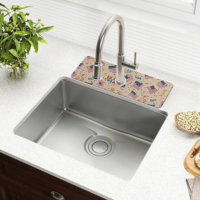 Kitchen Sink Splash Guard 2 PCS 30 Inch Sink Faucet Mat Splash Guard for Bathroom Countertop Water Absorbent Foldable Cuttable Soft Washable Brown Patriotic American Flags