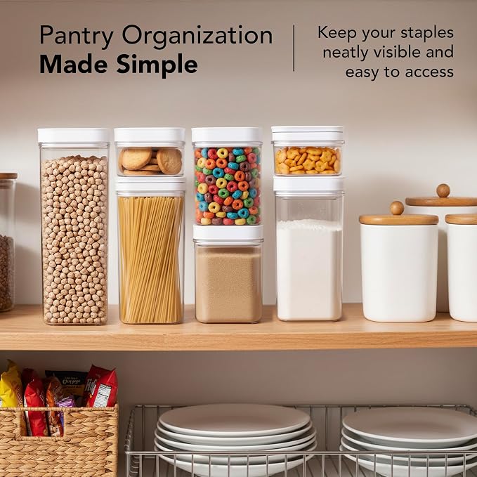 ECOBERI Airtight Food Storage Containers for Pantry, 7 Piece Set, FlipLock One-Hand Seal, Stackable, BPA-Free, Airtight Lids for Flour, Sugar, Cereal & Snacks