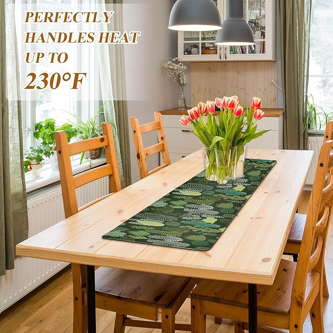 2 in 1 Table Runner Trivet for Hot Pots and Pans Heat Resistant Non Slip Waterproof 39 x 12 Inch Decorative Table Protector for Kitchen Countertop Green Simple Cacti