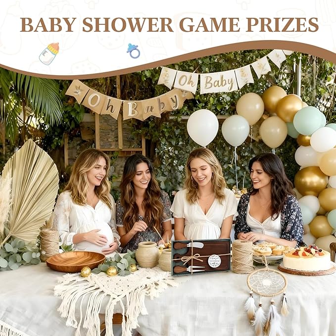 Ziliny 1 Set Bridal Baby Shower Cheese Prizes Wooden Square Board Gift Set Knives Forks Thank You Tags with Box for Guests for Valentines Bridal Baby Shower Housewarming (Walnut Wood)