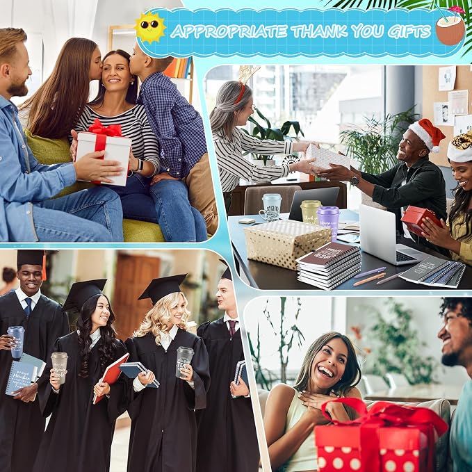 Teenyyou 60 Pcs Employee Appreciation Gift Set, 16oz Tumbler with Lid Notebook Pen Bulk Thank You Gift Holiday Party Favor for Teachers Office Coworker Teacher Staff Team (Dark Color,Delicate Style)
