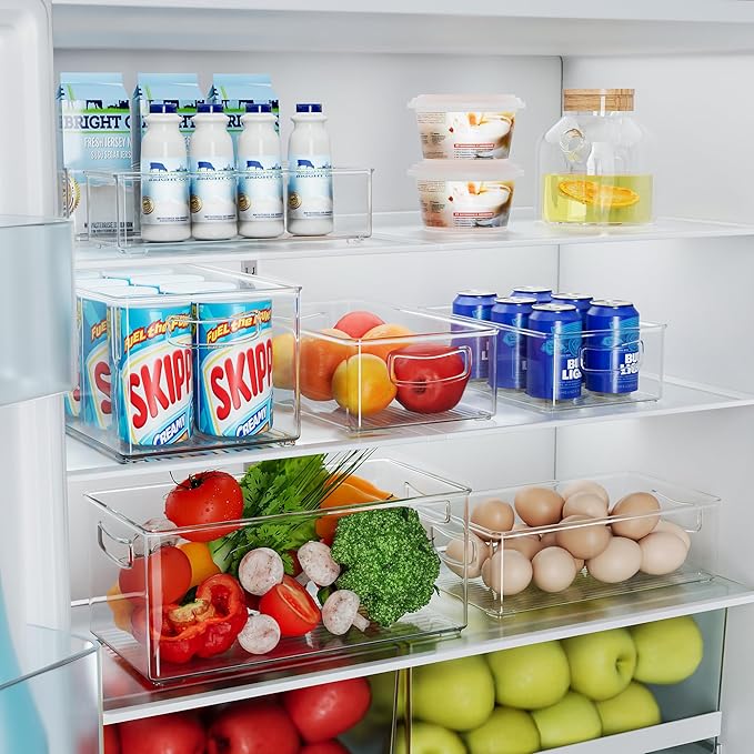 Heyuzb 8 PACK Freezer Organizer Bins Fridge Organizer Storage Stackable Deep Freezer Storage Bins with Side Handles Refrigerator Organizers and Storage Home Organization Must Haves