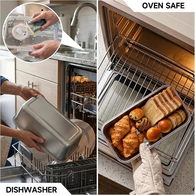 Bread Storage Box for Kitchen Countertop, Large Capacity Stainless Steel Breadbox, Bread Container Holder with Airtight See Through Time Recording Lid for Homemade Loaf, Toast, Bagel, Cookies