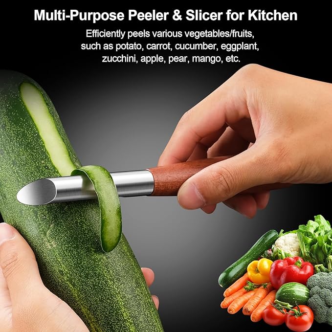 Premium Kitchen Tool Kit, Stainless Steel Garlic Press + Y Shaped & I Shaped Wooden Peeler Set, Heavy Duty Ergonomic Handle, 5-year Warranty