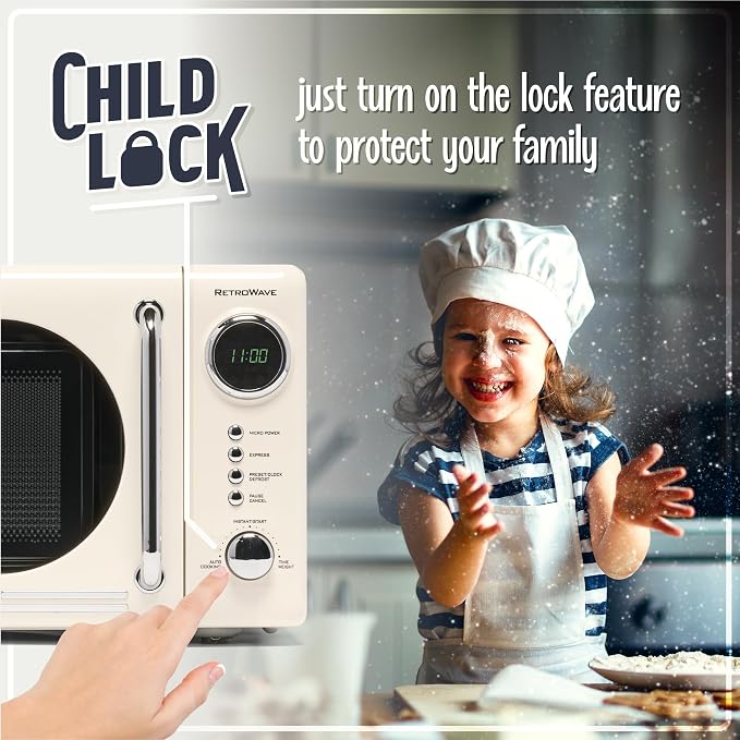 Nostalgia NRMO7IVY6A Retro Compact Countertop Microwave Oven, 0.7 Cu. Ft, Ivory