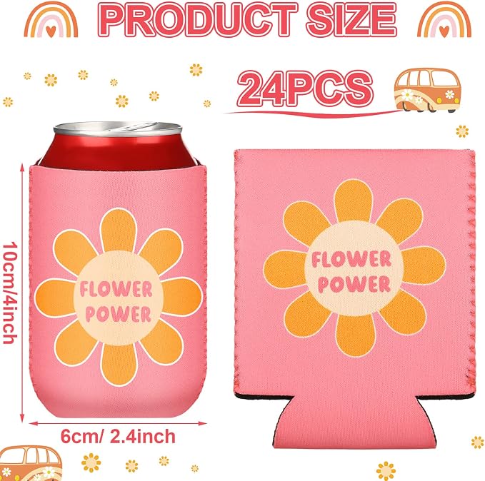 Zhehao 24 Pcs Retro Bachelorette Party Can Coolers Groovy Party Favors Beverage Sleeves Insulated Cooler for Birthday Bridal Shower 70s Disco Decorations Hippies Groovy Supplies, 12 Styles