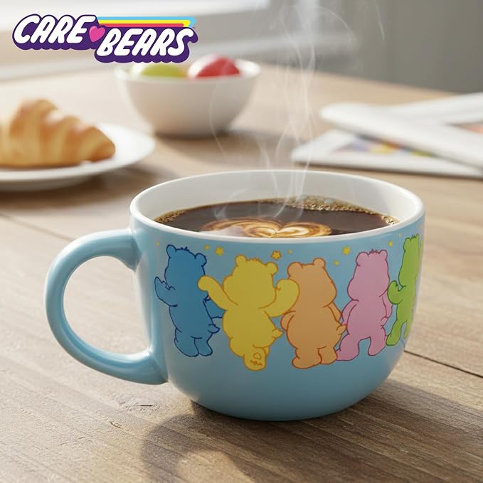 Silver Buffalo Care Bears Featuring Good Luck Bear, Cheer Bear, Friend Bear, Funshine Bear, and Grumpy Bear Ceramic Soup Mug, 24 Ounces