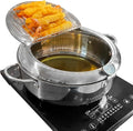 Saltlas Deep Fryer Pot (°F), 11"/4.4Qt (4.2 L) Extra Large Tempura Frying Pot with Lid, 304 Stainless Steel Fry Pot with Fahrenheit Thermometer and Oil Drip Drain Rack