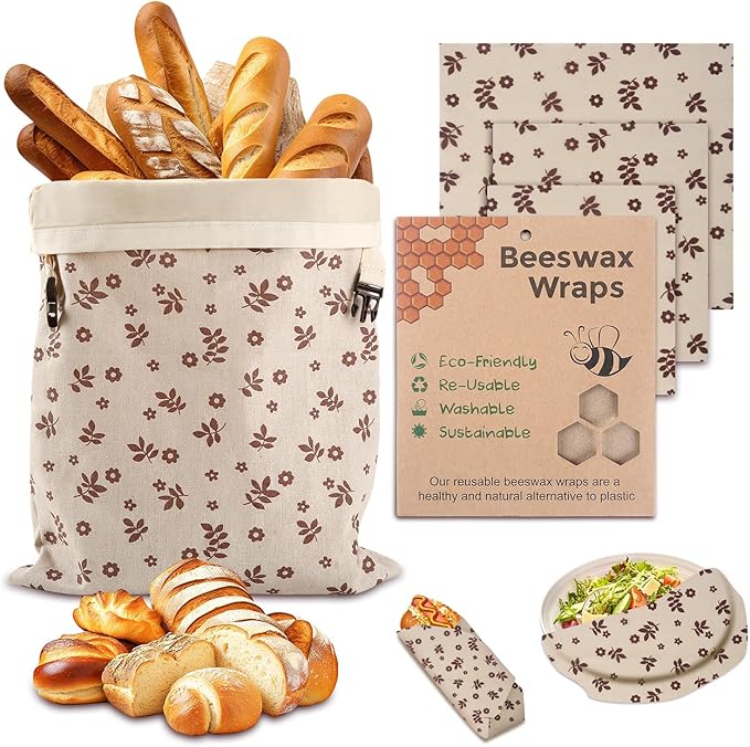 Beeswax Bread Bags, Reusable Organic Beeswax Bread Bag for Sourdough