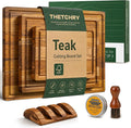 THETCHRY Teak Wood Cutting Board Set of 3 Wooden Cutting Boards for Kitchen | Premium Teak Wood • FSC Certified • Deep Juice Groove • Built-In Handles • Non-Slip Feet • 3 Practical Sizes • Gift-Ready Box