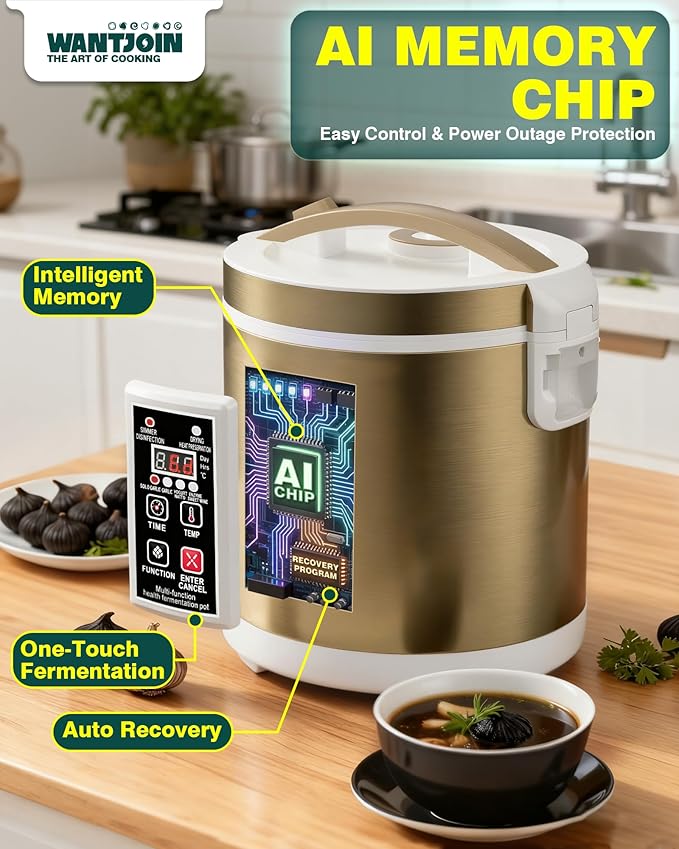 WantJoin Black Garlic Fermenter 7.5L - Full Automatic Black Garlic Maker, Intelligent Control, 360°Even Dry Heating, Makes 4-6 LBS Black Garlic Fermenter Machine, For Multi Clove&Whole Clove Garlic