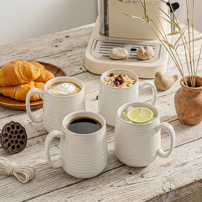 Coffee Mugs, 15 Ounce Coffee Cups Set of 6, Ceramic Tea Cups for Latte Milk Cappuccino Cocoa Mocha, Creamy White Mugs with Handle for Mom and Dad as Gifts, Dishwasher & Microwave Safe