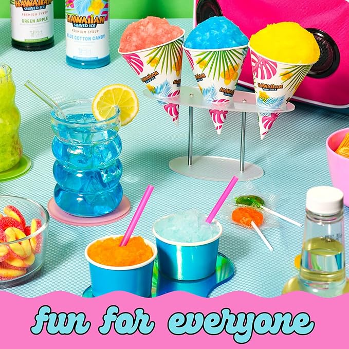 Hawaiian Shaved Ice Pink Bubble Gum Syrup - Nut Soy Dairy Free - Flavor Fluffy & Crunchy Snow Cones - Shelf Stable - Makes 8 Servings - 16 ounces