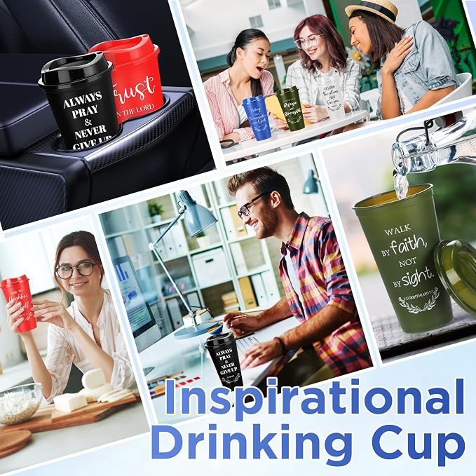 Skylety 20 Pack Bulk Christian Gifts for Men Women 16oz Reusable Bible Verse Tumbler Plastic Coffee Cup with Lid Inspirational Religious Church Gift for Teacher Graduation Party Favor (Bold Color)