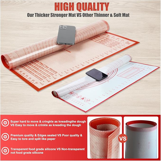 Silicone Pastry Mat 36x24 Inch Nonstick Baking Mat -Perfect for Dough, Pastry, Dough Rolling, Kneading Board, Pie Crust, Fondant, Pasta/Pizza, Kitchen Counter Mat