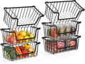 SUNALLY Stackable Storage Bins 6 Pcs Wire Baskets for Pantry Organizers and Storage, Vegetable Fruit Storage Basket for Countertop Organizer,Kitchen Storage Baskets for Onion Potato Snack,Black
