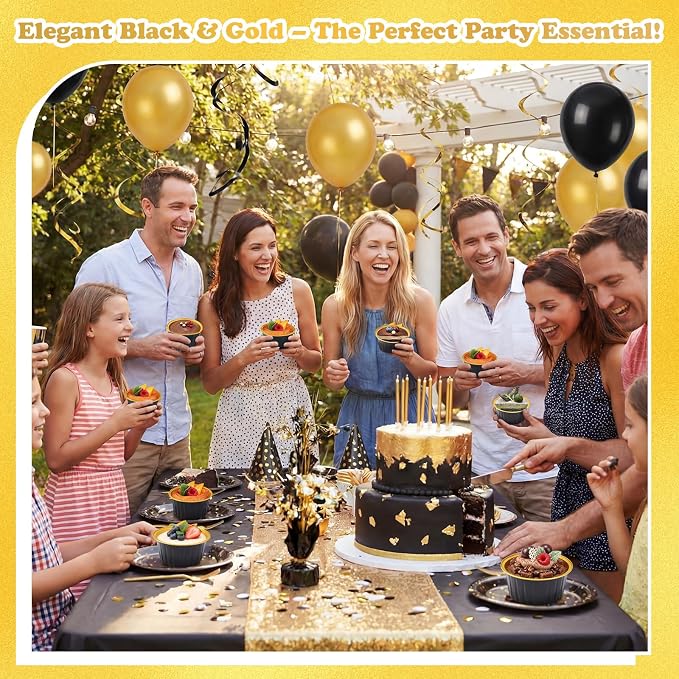 Gejoy 400 Pcs Aluminum Foil Baking Cups with Lids 5 oz Disposable Ramekins Mini Cake Pans Creme Brulee Cupcake Liners Muffin Dessert Container for Wedding Birthday Party (Elegant,Black Color)
