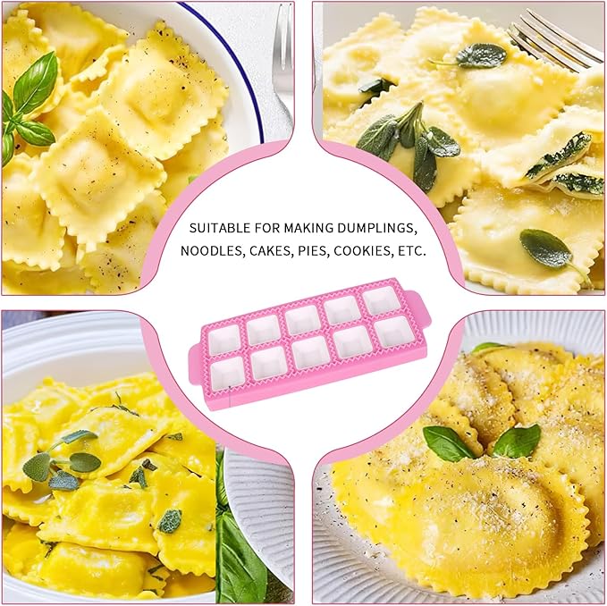 8pcs Ravioli Mold Set, 3 Rectangle Ravioli Maker Press + Dumpling/Pasta Cutter, Round Ravioli Cutter, Rolling Wheel, Dough Rolling Pin - Complete Pasta Making Tools for Ravioli Empanada