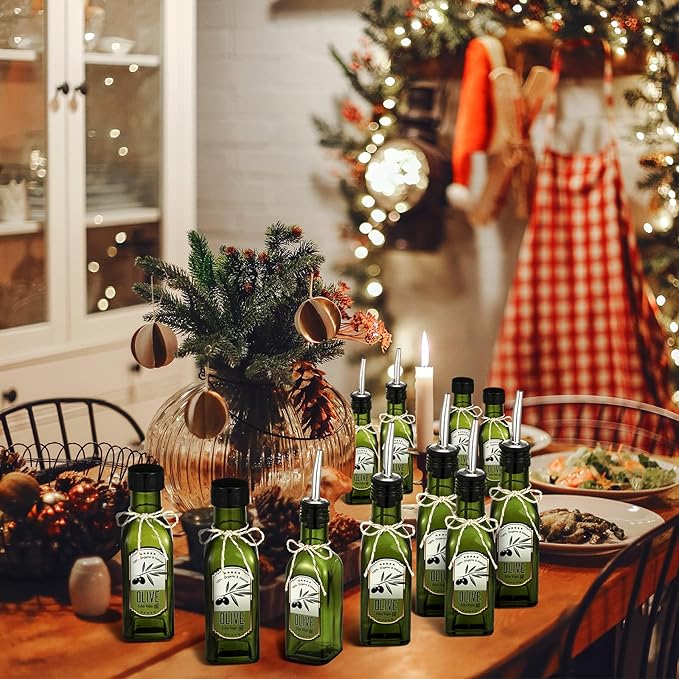 Honeydak 12 Sets 8 oz Glass Olive Oil Bottles Mini Empty Sauce Condiment Bottles with Pourers Sticker Glass Olive Oil Dispenser Vinegar Dispenser for Storing Wedding Baby Shower Gifts