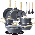 GiPP Ceramic Pots and Pans Set Non Stick - 22Pcs Nonstick Cookware Set, Non-Toxic Healthy Kitchen Cooking Set w/Frying Pans Set, Dishwasher Safe, PFAS PTFE PFOA PFOS Free, Dark Gray