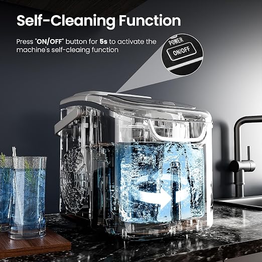 Antarctic Star Pro-Grade Countertop Ice Maker, 8 Cubes in 6 Mins, 26lbs/Day, Self-Cleaning, 2 Sizes, Ultra-Quiet for Home Bar, Kitchen, Office & Entertaining
